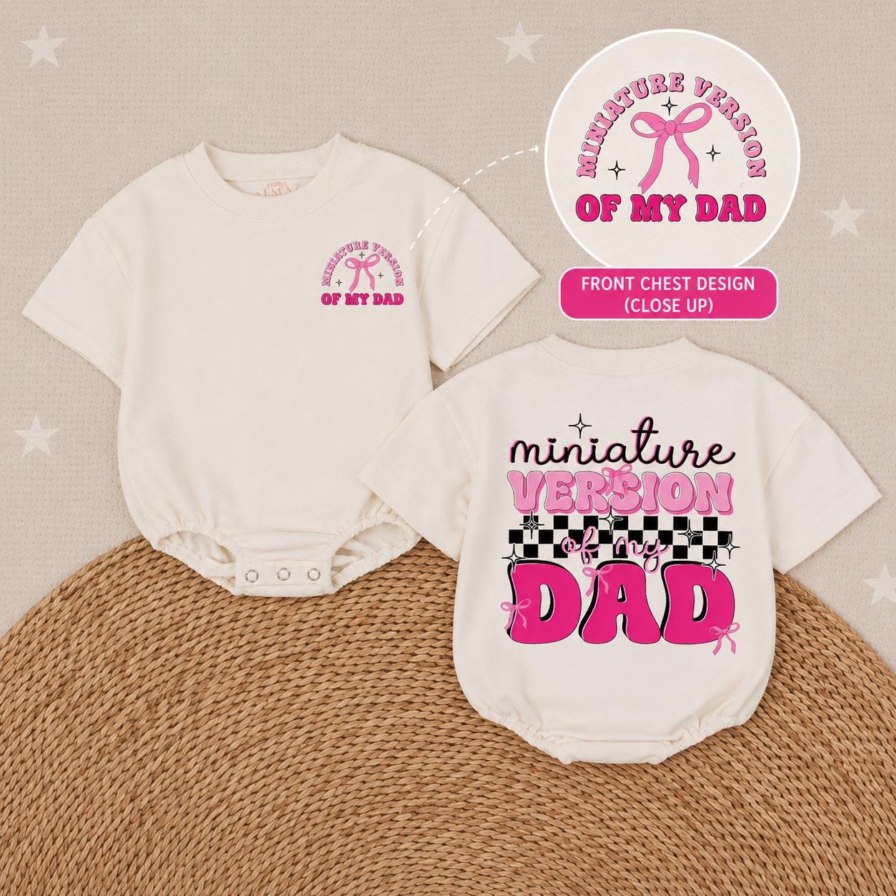Miniature Version of My Dad Baby Romper with Retro Checkered Bow Design, Soft and Comfortable Girl Dad Gift for Baby Girls or Toddlers