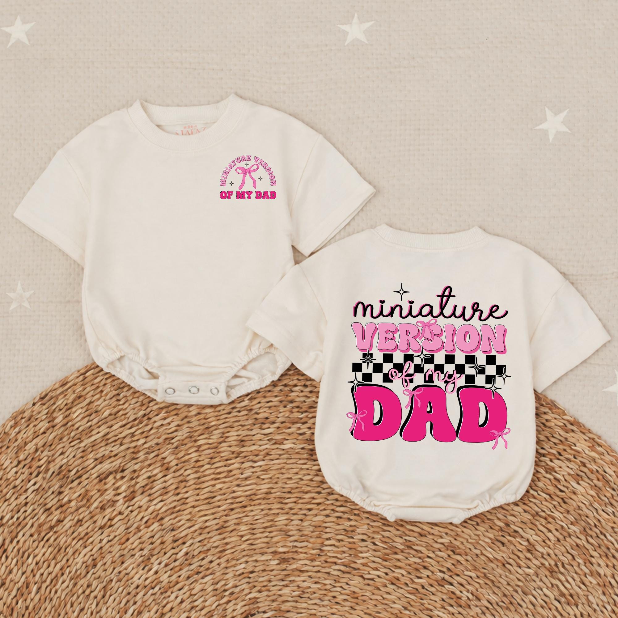 Miniature Version of My Dad Baby Romper with Retro Checkered Bow Design, Soft and Comfortable Girl Dad Gift for Baby Girls or Toddlers
