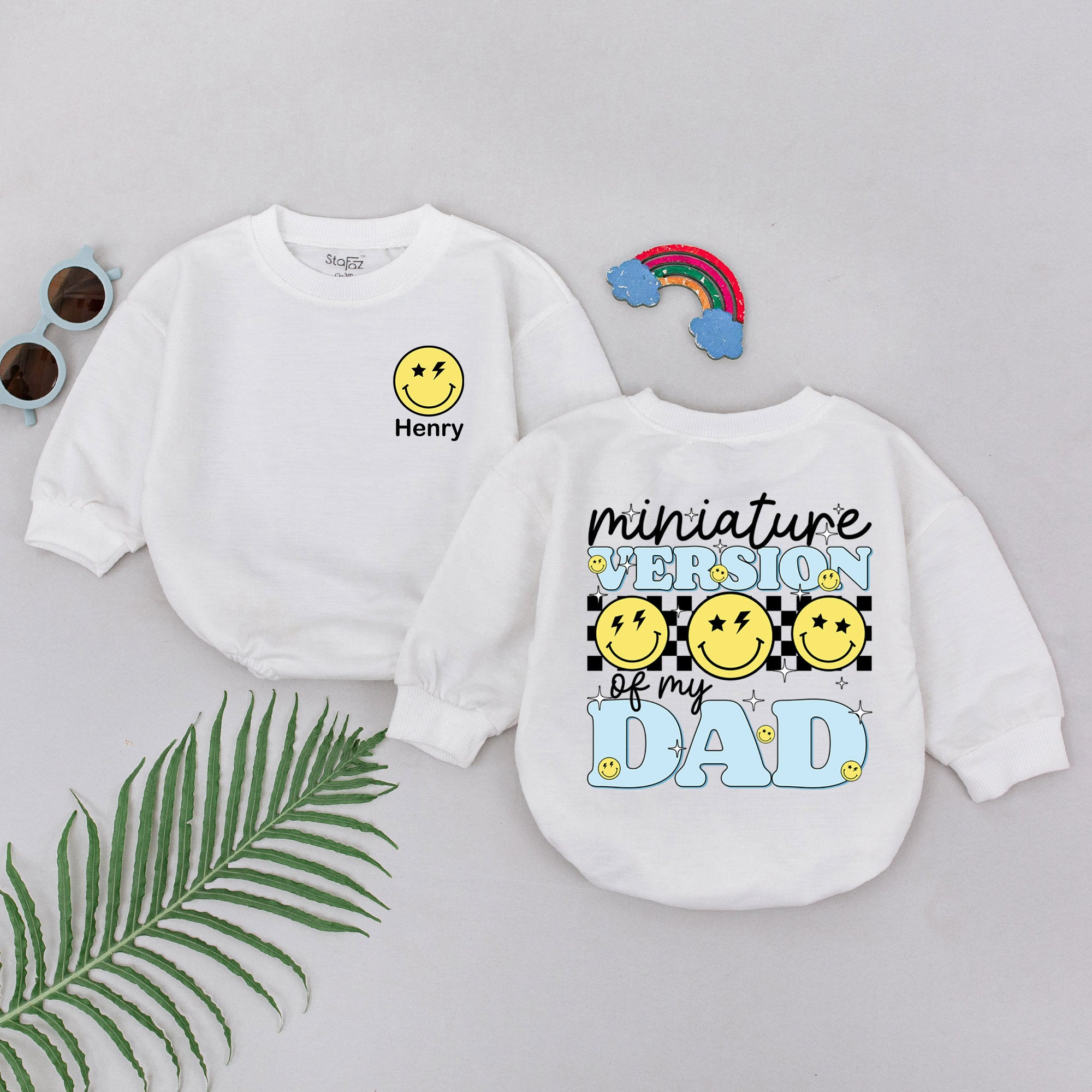 Miniature Version of My Dad Baby Romper with Smiley Faces Personalized Newborn Outfit for Boys and Girls Perfect Gift for Father's Day