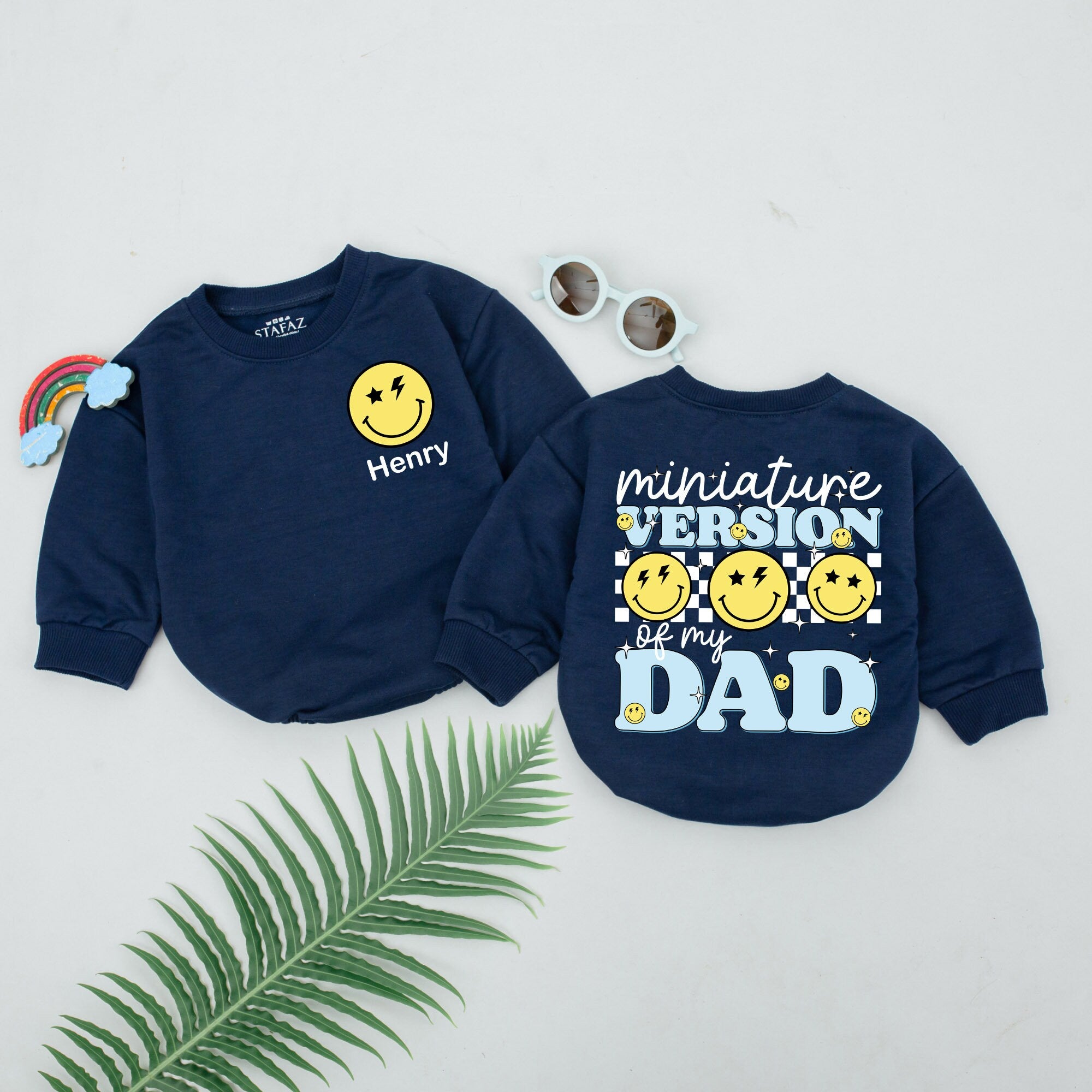 Miniature Version of My Dad Baby Romper with Smiley Faces Personalized Newborn Outfit for Boys and Girls Perfect Gift for Father's Day