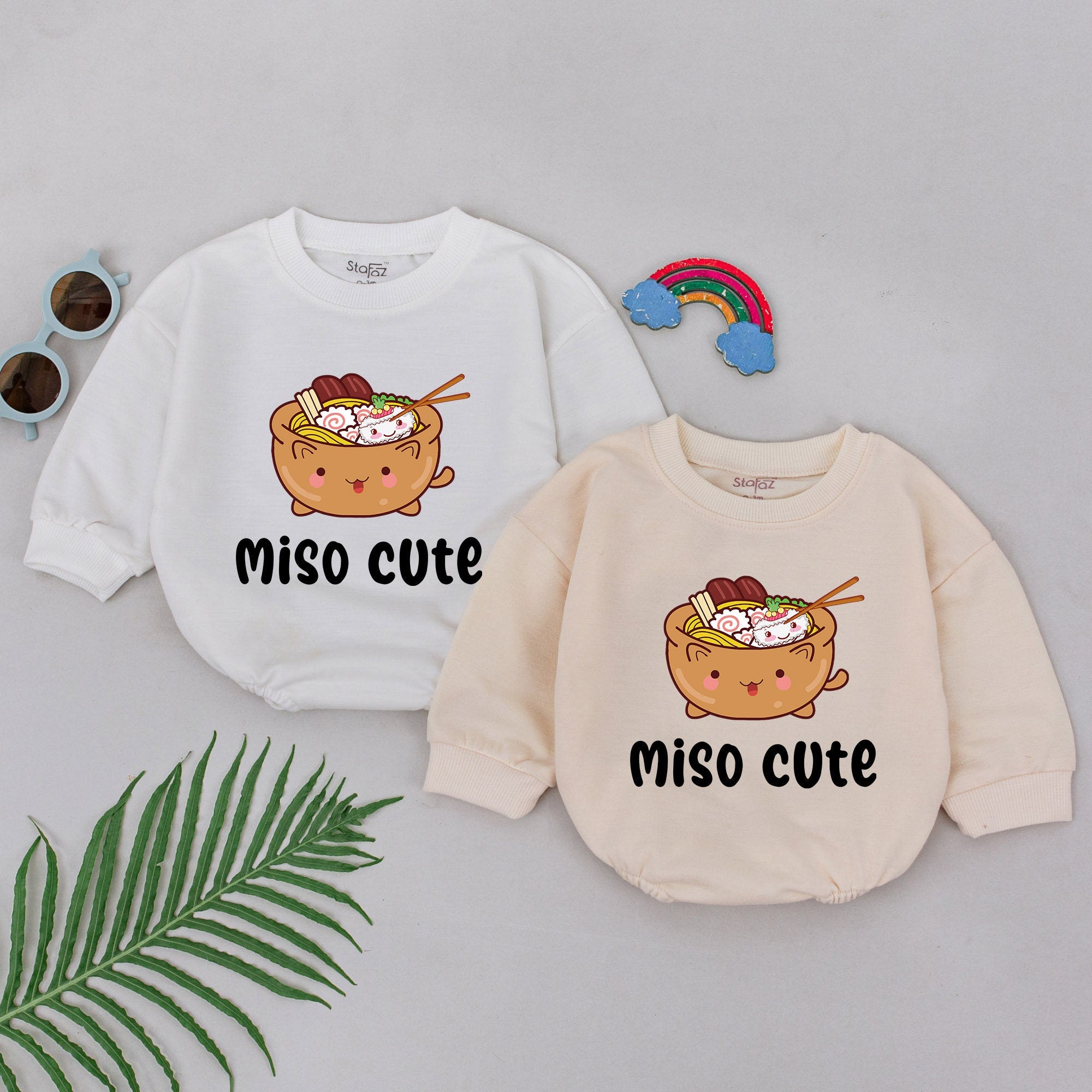 Miso Cute Baby Romper with Smiling Miso Soup Design for Boys Girls Soft Cotton Newborn Outfit Sushi Gift for Baby Shower Minimalist Style