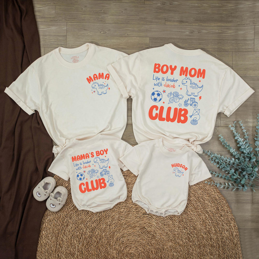 Mom and Son Matching Outfits Custom Dinosaur Boy Clothes Coral and Blue Family Shirts Personalized Boy Mom Club Gift