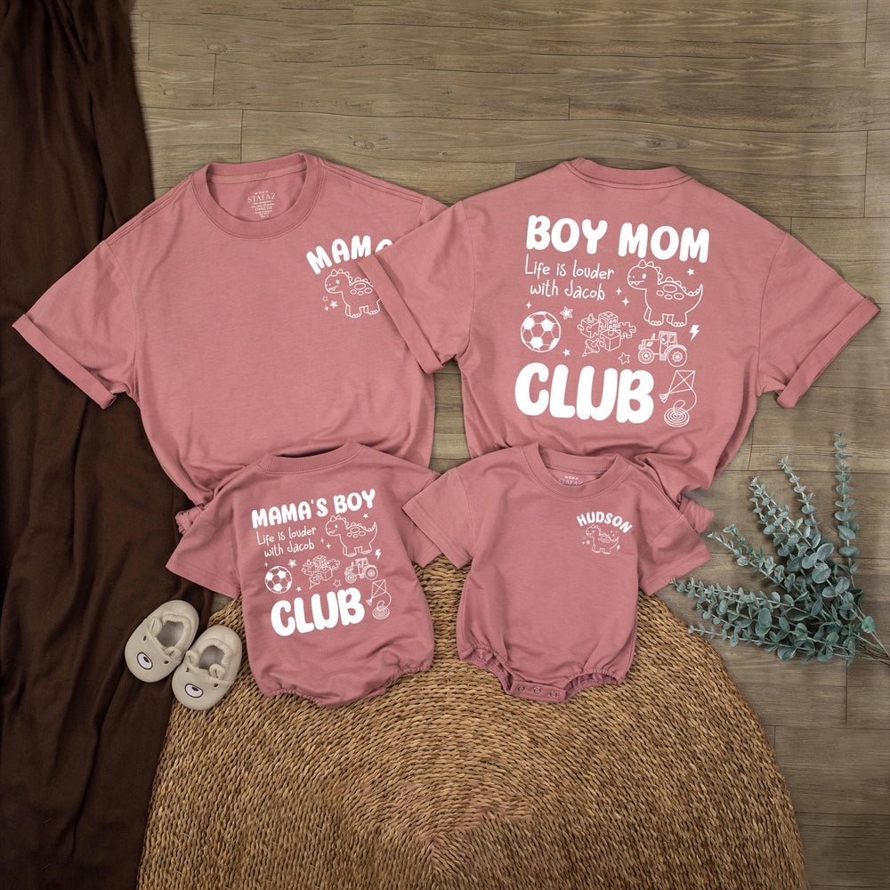 Mom and Son Matching Outfits Custom Dinosaur Boy Clothes Coral and Blue Family Shirts Personalized Boy Mom Club Gift