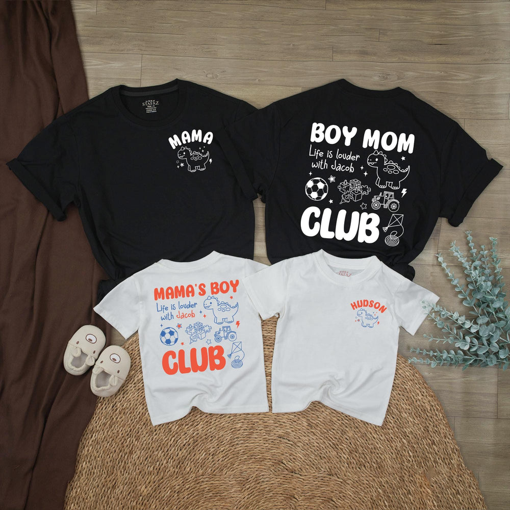 Mom and Son Matching Outfits Custom Dinosaur Boy Clothes Coral and Blue Family Shirts Personalized Boy Mom Club Gift
