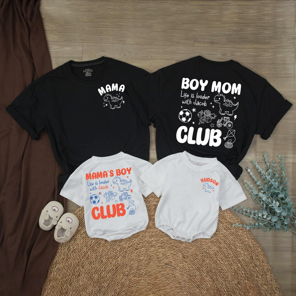 Mom and Son Matching Outfits Custom Dinosaur Boy Clothes Coral and Blue Family Shirts Personalized Boy Mom Club Gift