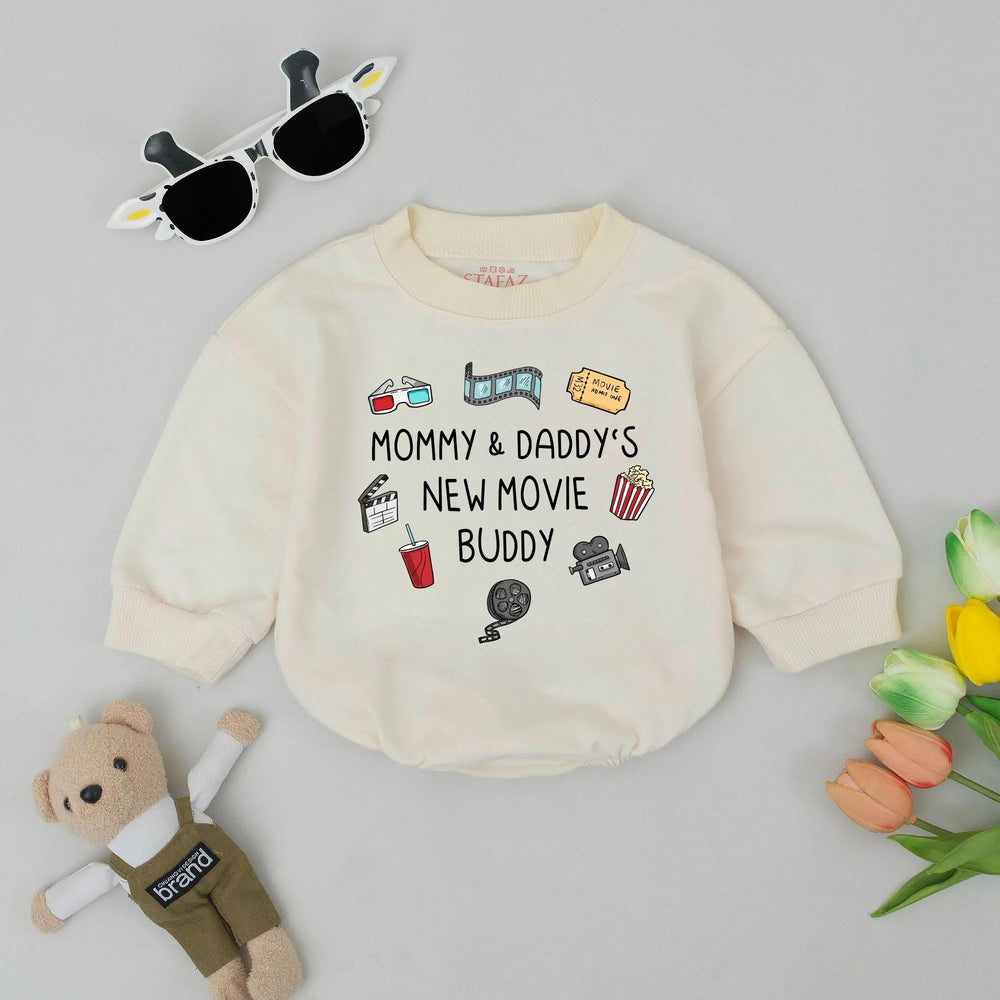 Mommy & Daddy's New Movie Buddy Baby Romper Retro Cinema Design Infant Outfit Funny Newborn Clothes Cotton Baby Shower Gift