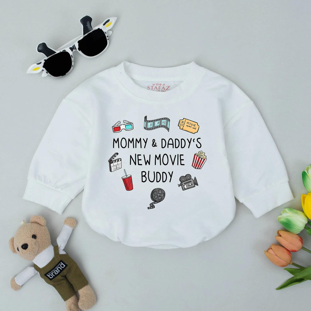 Mommy & Daddy's New Movie Buddy Baby Romper Retro Cinema Design Infant Outfit Funny Newborn Clothes Cotton Baby Shower Gift