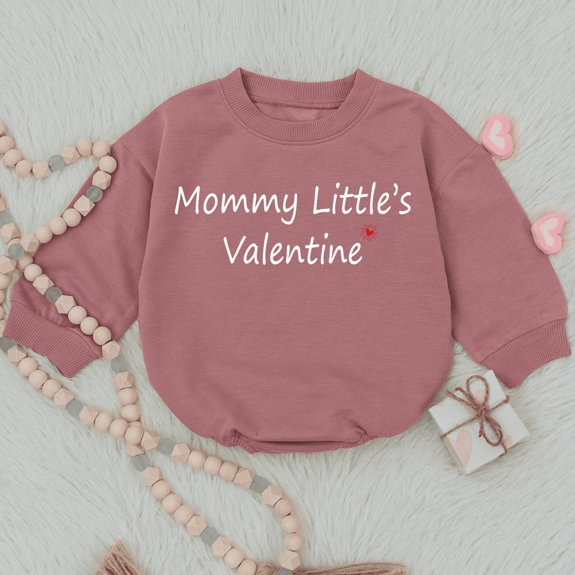 Mommy Little's Valentine Baby Romper Handwritten Font with Red Heart Sweet Kids Outfit Gender Neutral Baby Gift Soft Cotton Comfortable