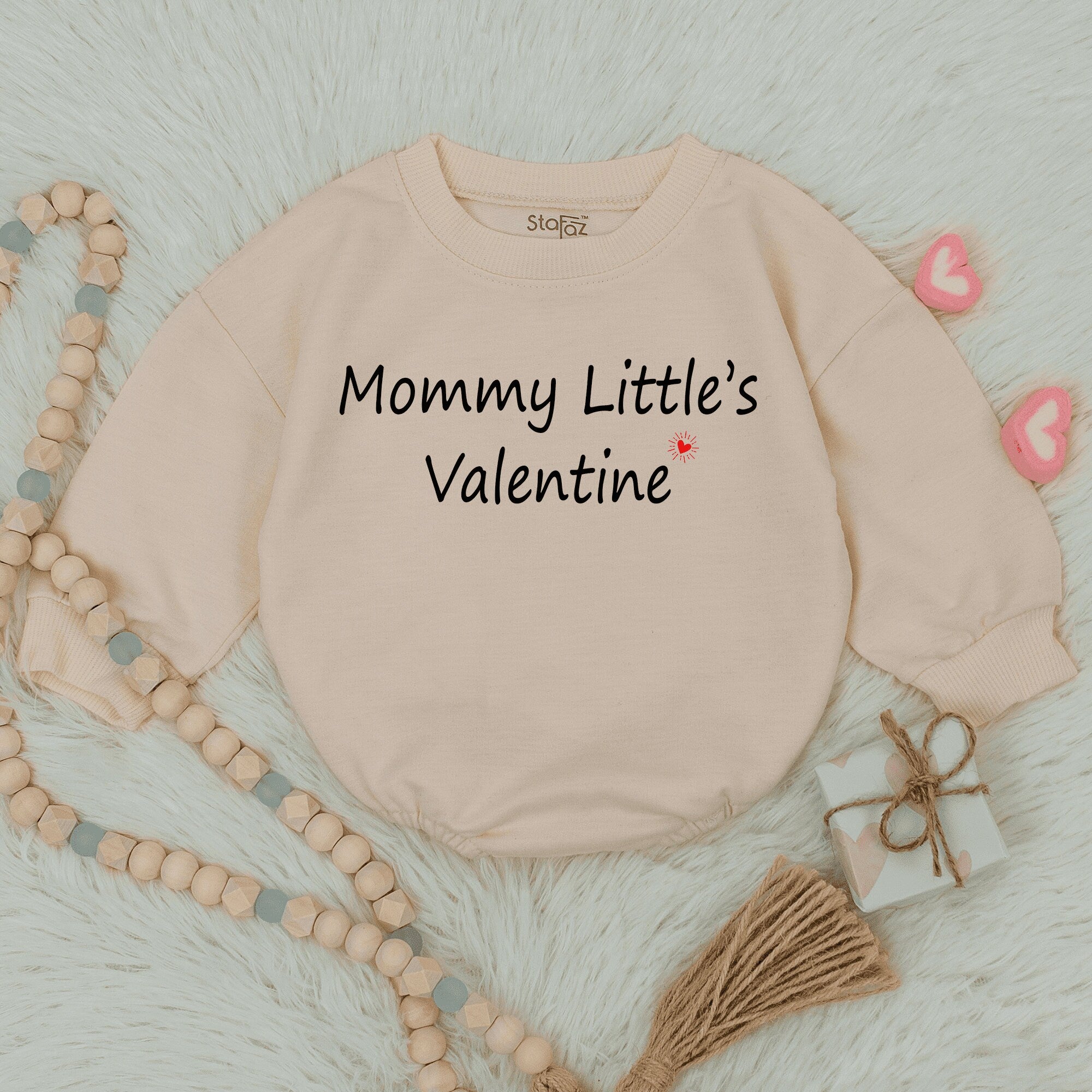 Mommy Little's Valentine Baby Romper Handwritten Font with Red Heart Sweet Kids Outfit Gender Neutral Baby Gift Soft Cotton Comfortable