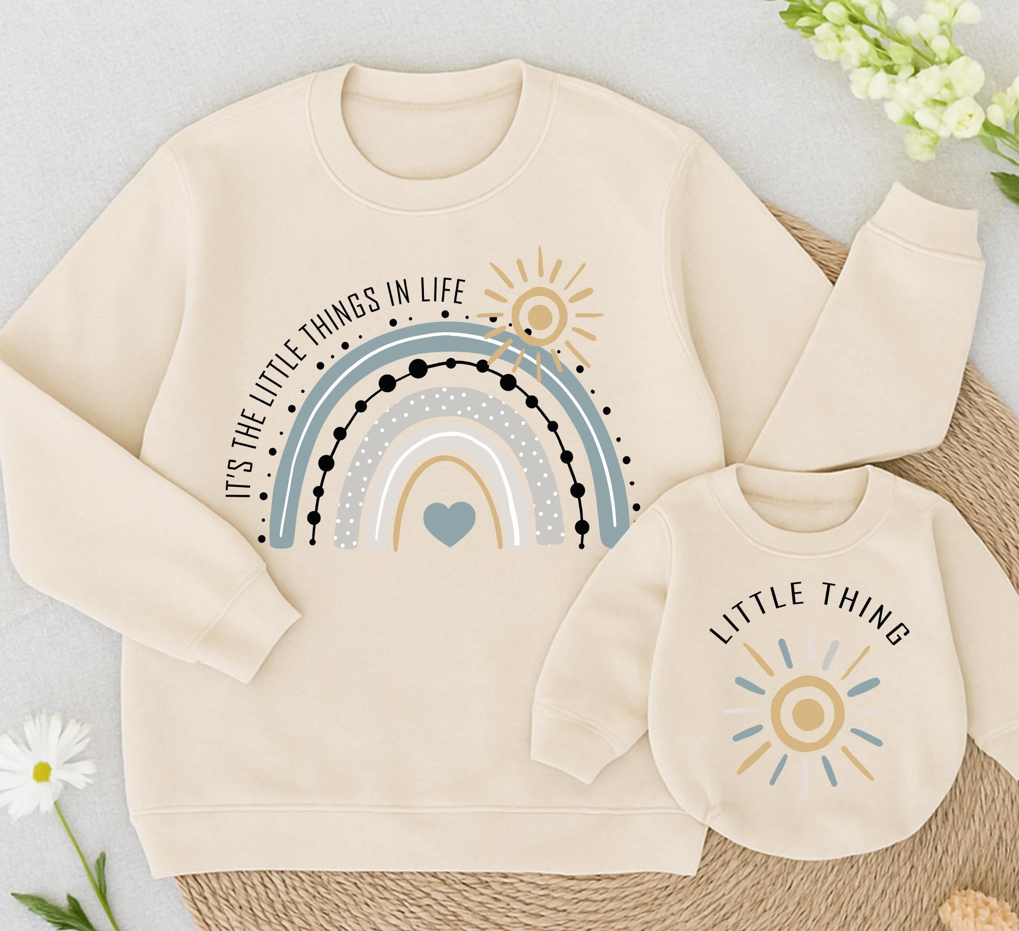 Mommy and Me Matching Sweatshirts Little Things Design Soft Cotton Infant Romper Cute Baby and Mom Outfit Holiday Gift Idea