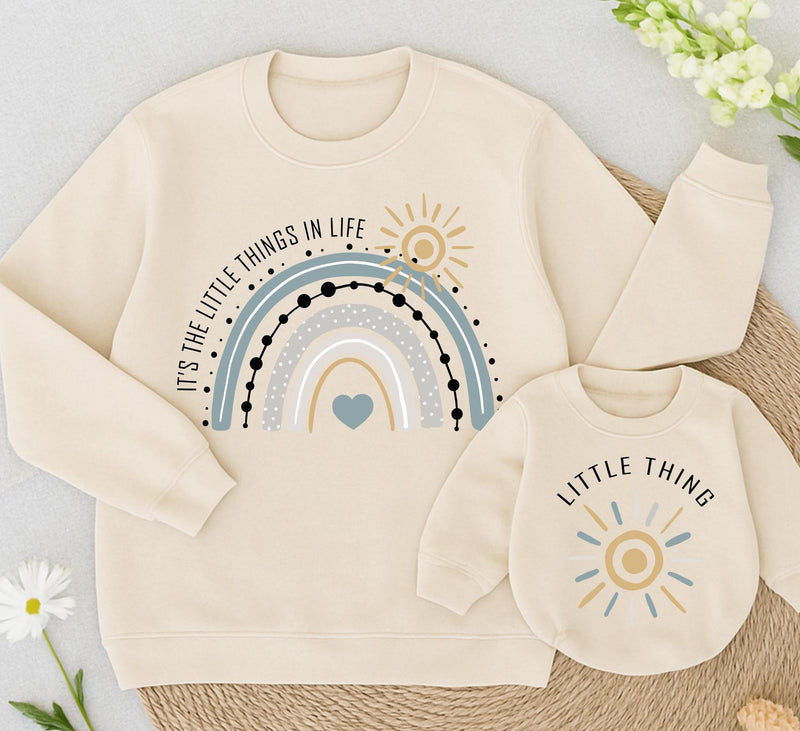 Custom Mommy & Me Matching Sweatshirt with Rainbow Artwork, Baby Romper & Kids Long Sleeve, Soft Cotton, Perfect Christmas Gift Idea