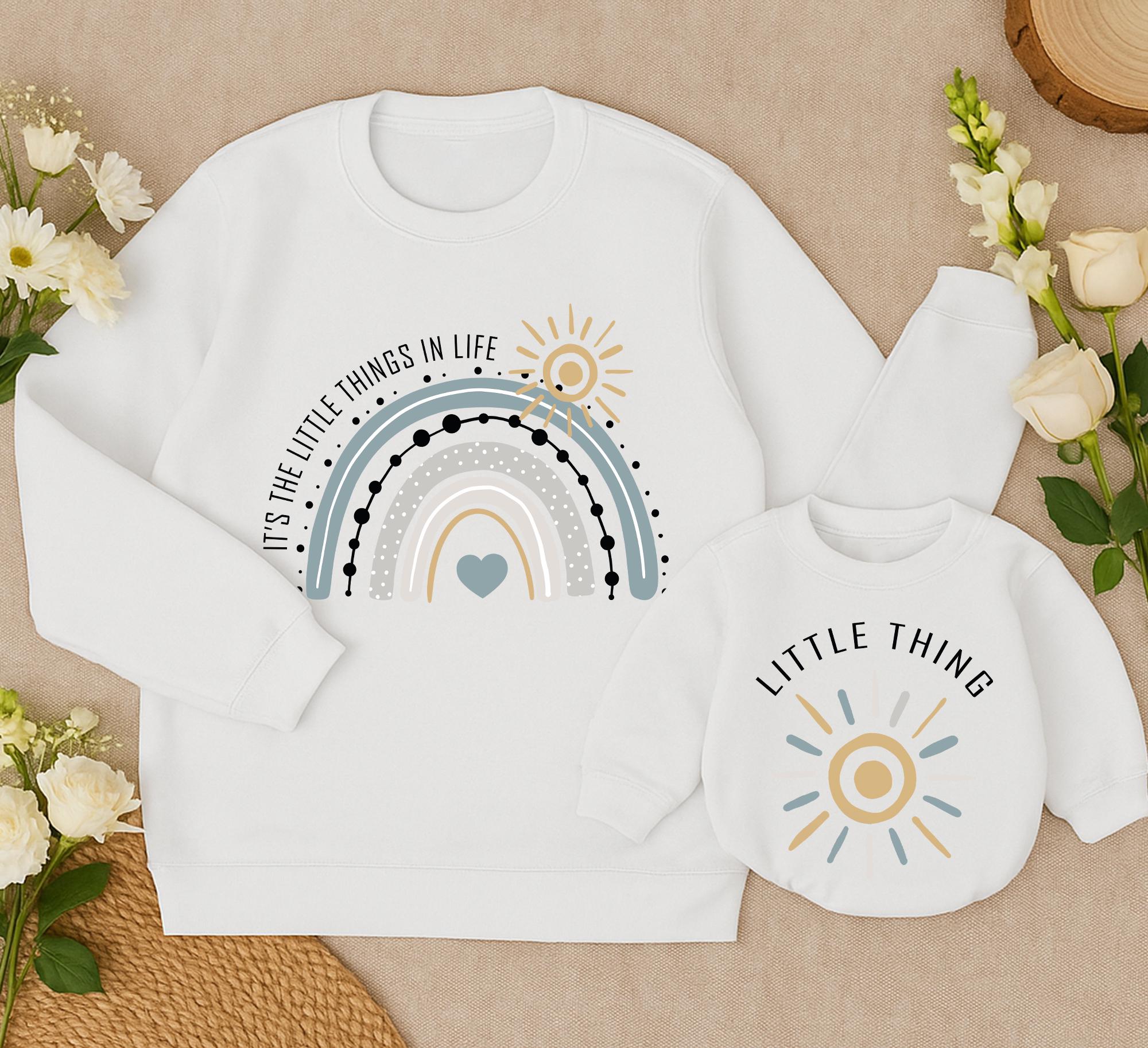 Mommy and Me Matching Sweatshirts Little Things Design Soft Cotton Infant Romper Cute Baby and Mom Outfit Holiday Gift Idea
