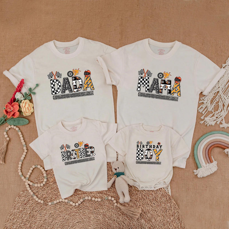Monster Truck Birthday Matching Family Shirts Race Car Party Outfits Custom Dada Mama Brother Baby Boy 1st Birthday Gift Fun Design