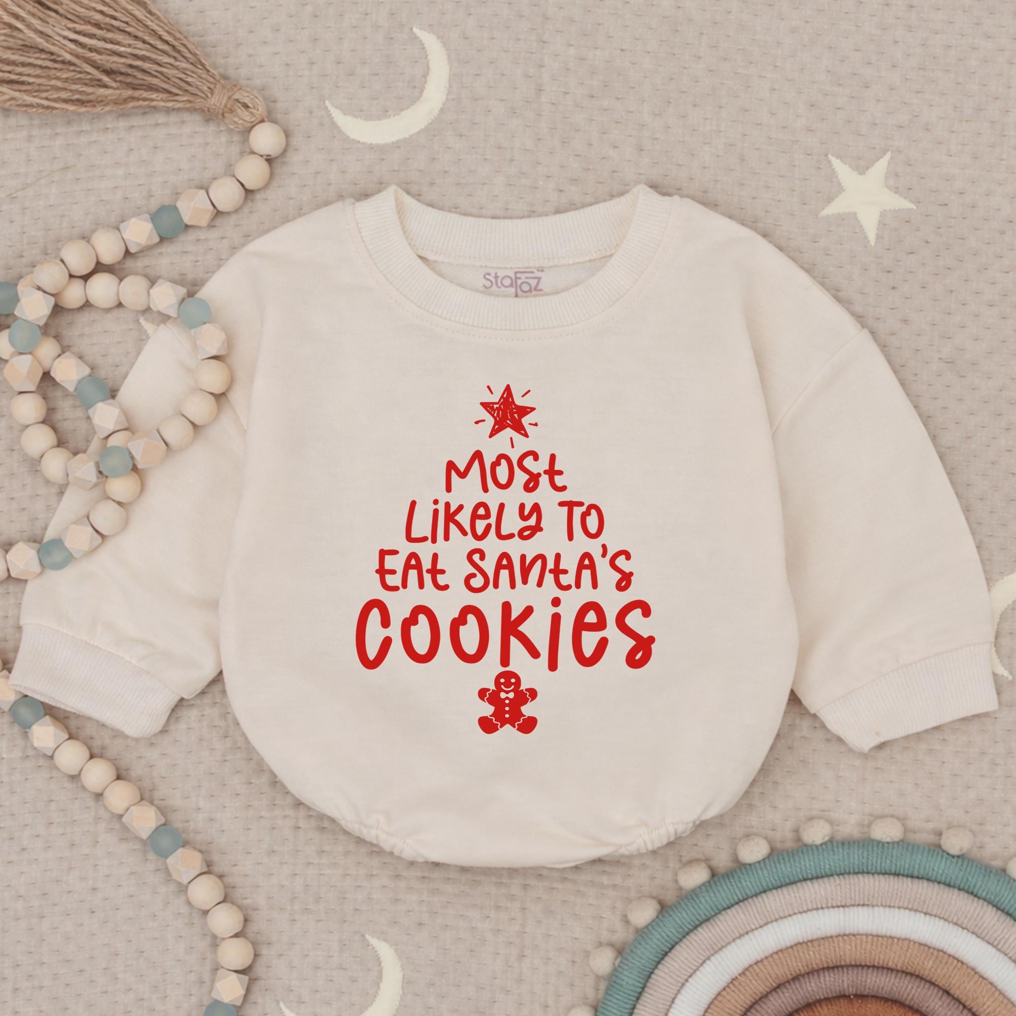 Most Likely To Eat Santa's Cookies Baby Sweatshirt with Gingerbread Artwork, Funny Christmas Infant Outfit, Holiday Baby Shower Gift