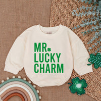 MR Lucky Charm Baby Romper St Patrick's Day Outfit Light Mauve Infant Bodysuit Soft Cotton Festive Shamrock Design Newborn Clothes
