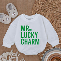 MR Lucky Charm Baby Romper St Patrick's Day Outfit Light Mauve Infant Bodysuit Soft Cotton Festive Shamrock Design Newborn Clothes