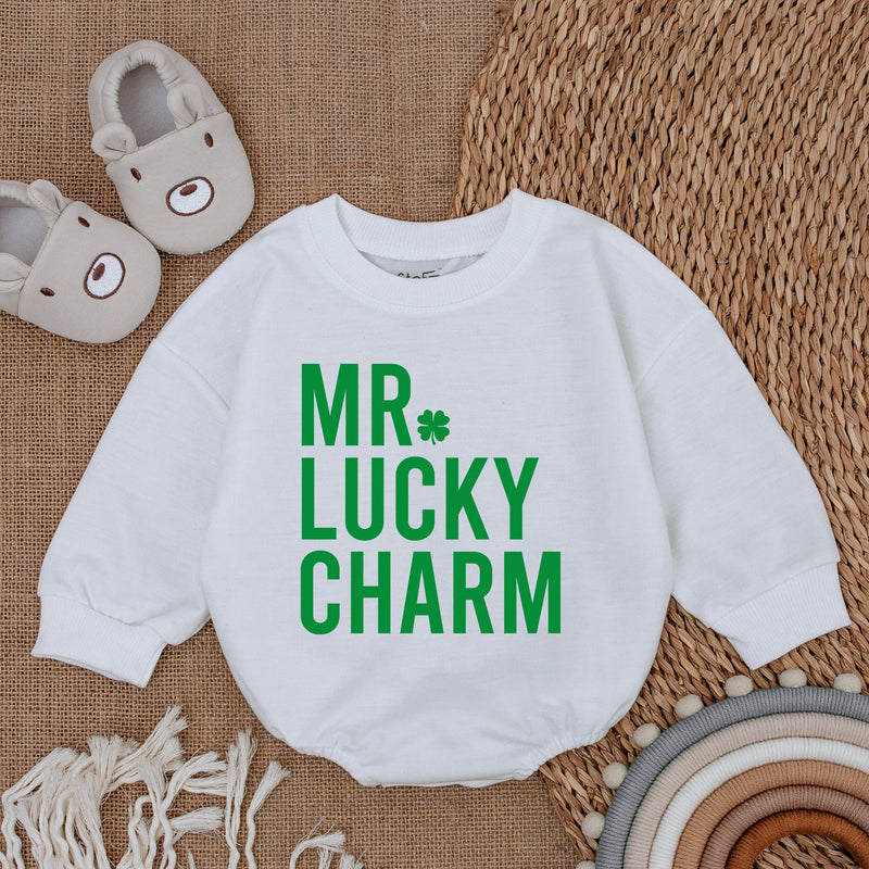 MR Lucky Charm Baby Romper St Patrick's Day Outfit Light Mauve Infant Bodysuit Soft Cotton Festive Shamrock Design Newborn Clothes