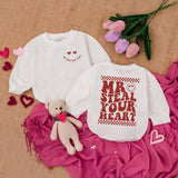 Mr Steal Your Heart Baby Bodysuit with Smiley Face Love Design Newborn Valentine Outfit Soft Cotton Playful Romper for Baby Boys Girls