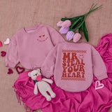 Mr Steal Your Heart Baby Bodysuit with Smiley Face Love Design Newborn Valentine Outfit Soft Cotton Playful Romper for Baby Boys Girls