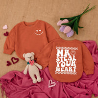 Mr Steal Your Heart Baby Bodysuit with Smiley Face Love Design Newborn Valentine Outfit Soft Cotton Playful Romper for Baby Boys Girls