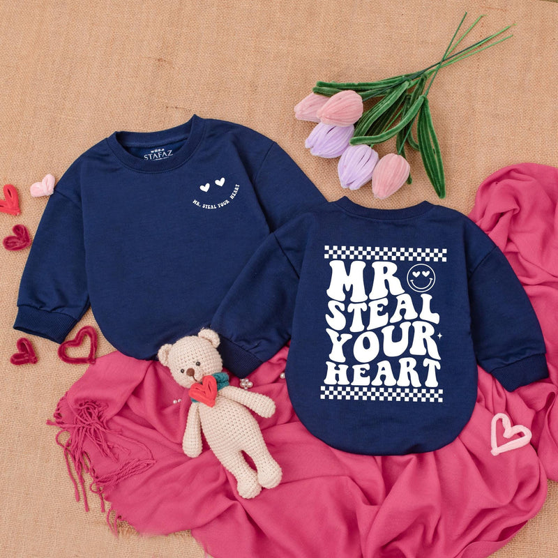 Mr Steal Your Heart Baby Bodysuit with Smiley Face Love Design Newborn Valentine Outfit Soft Cotton Playful Romper for Baby Boys Girls
