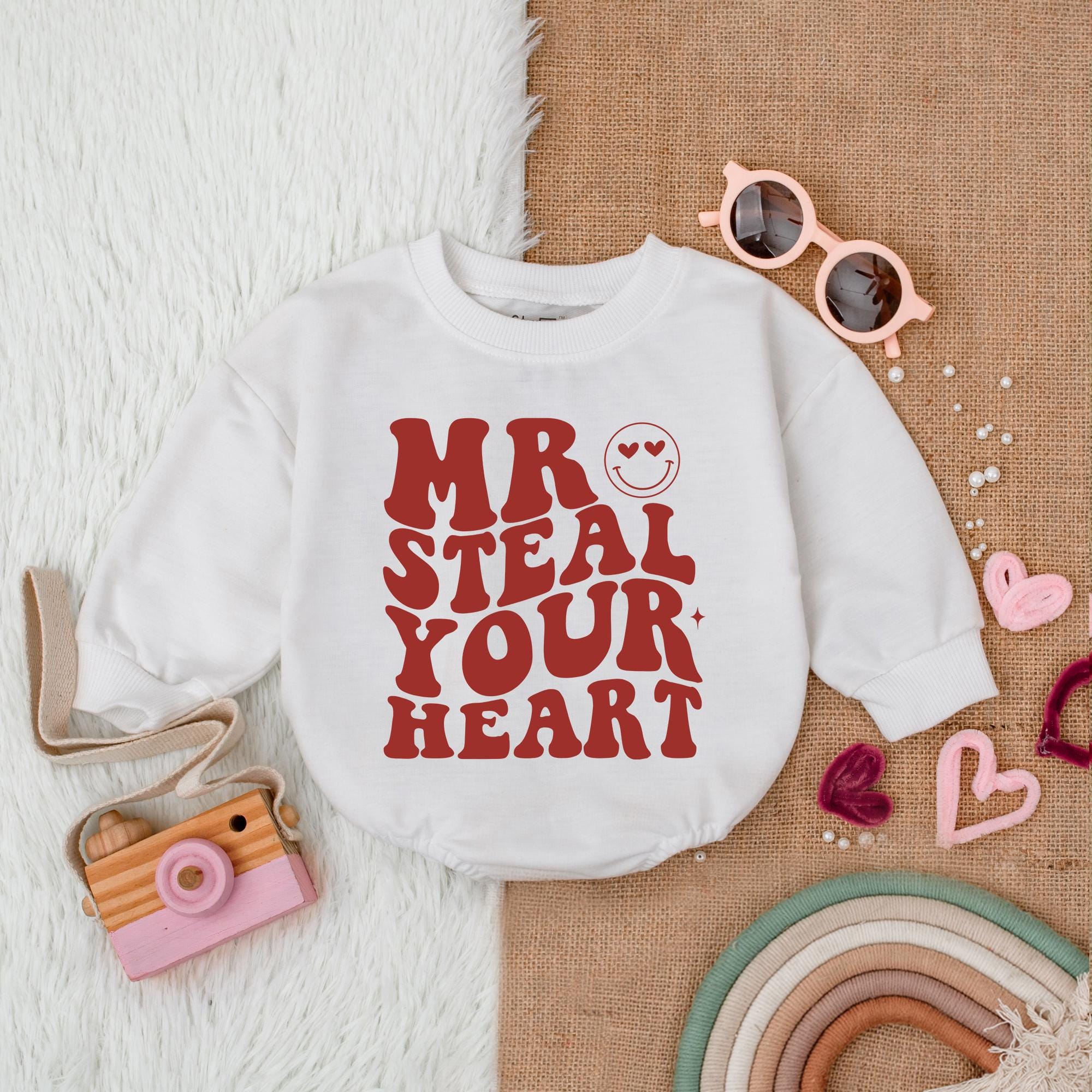 Mr Steal Your Heart Baby Boy Romper Smiley Face Valentine Bodysuit First Valentines Day Outfit Fun Red Design Comfortable Gift