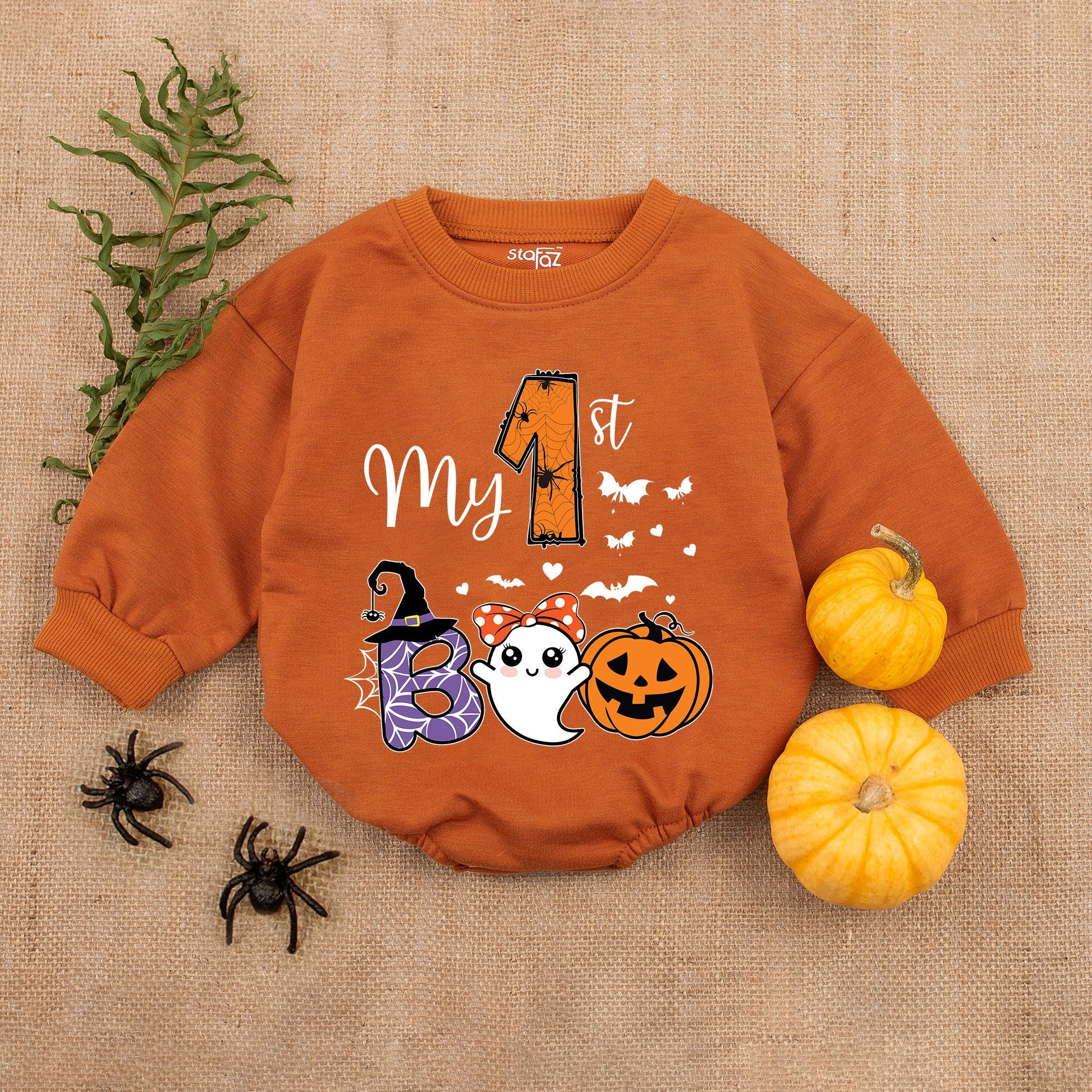 My 1st Boo Halloween Baby Girl Romper Witch Hat Ghost Pumpkin Design Comfortable Cotton Outfit