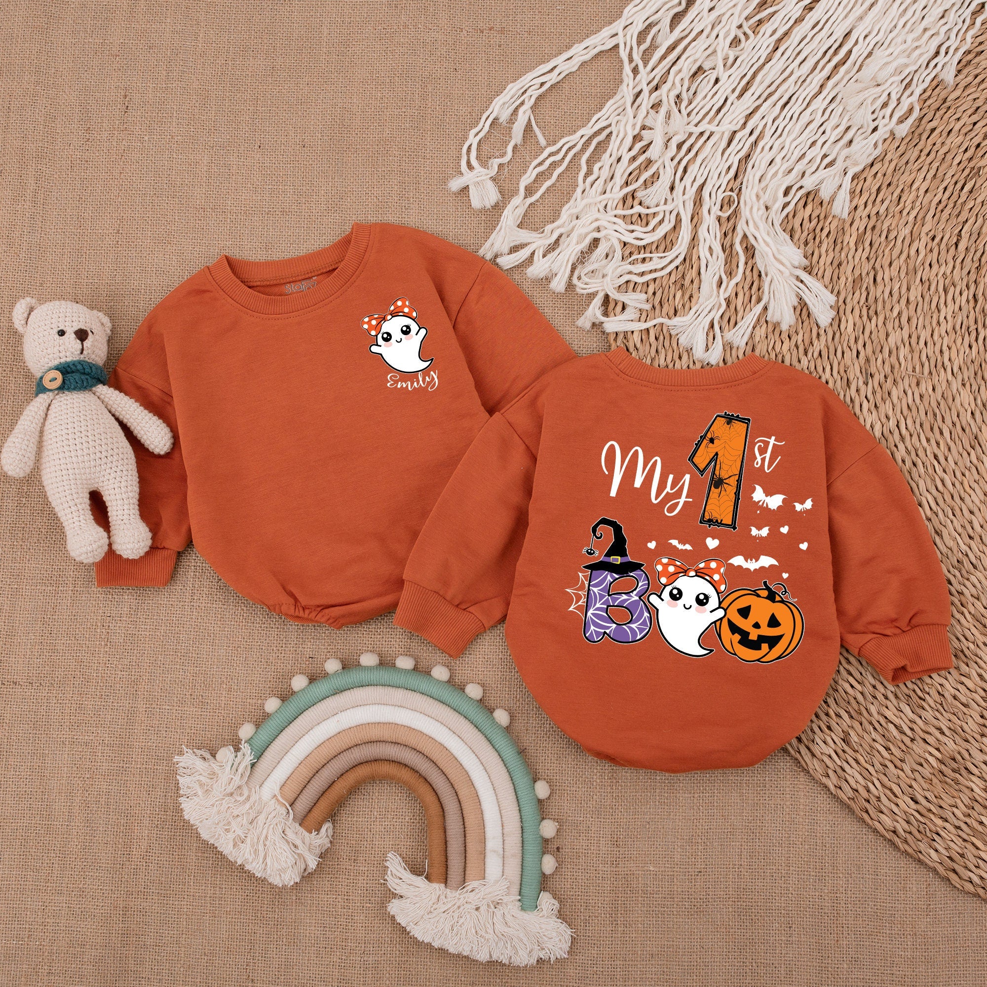 My 1st Halloween Baby Romper with Ghost Bat Pumpkin Design Cute Comfortable Outfit Infant's First Holiday Celebration