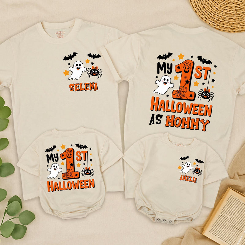 My 1st Halloween Matching Family Outfit Custom Baby Romper Spooky Ghost Bat Design Fun Party Gift for Mom Dad Infant Celebration