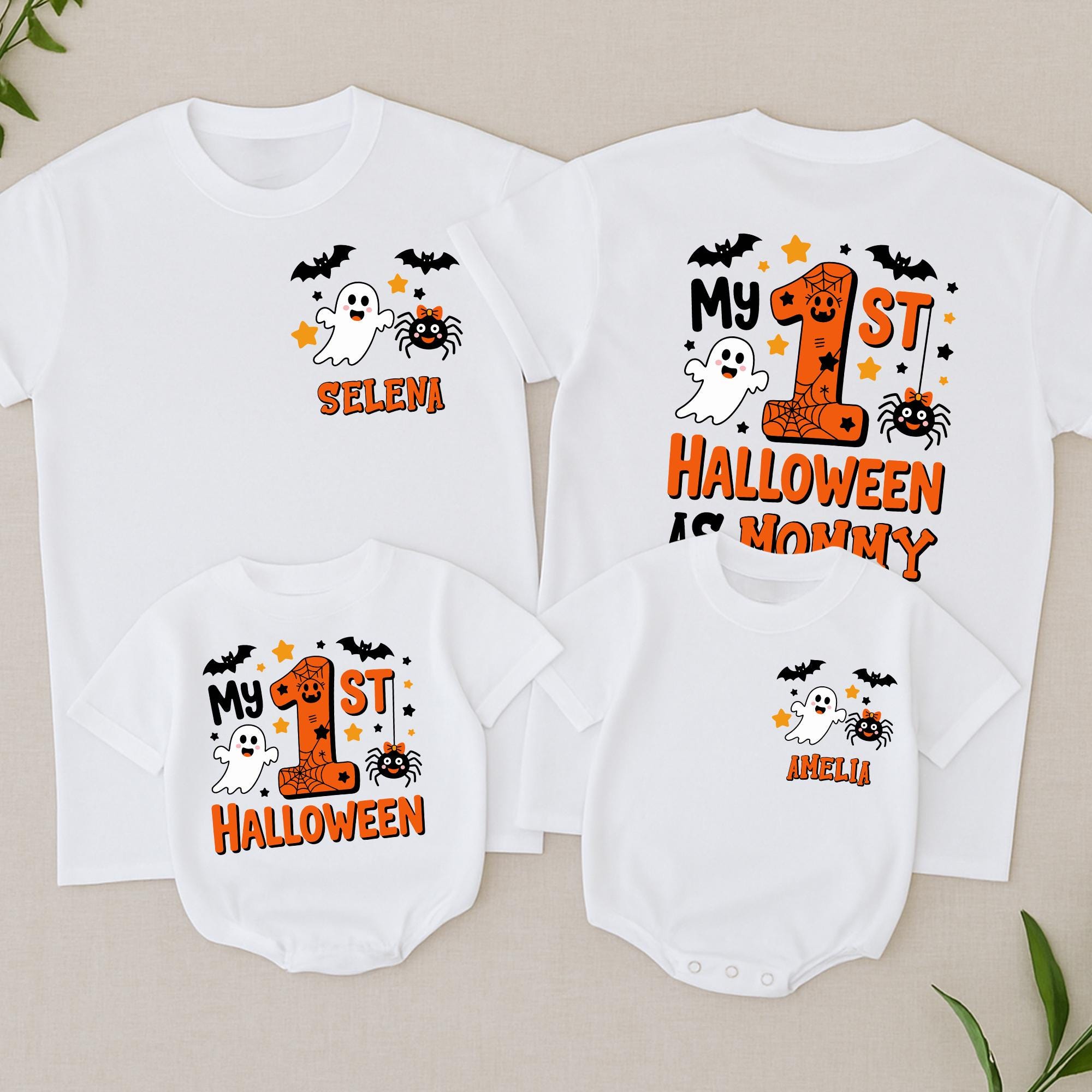 My 1st Halloween Matching Family Outfit Custom Baby Romper Spooky Ghost Bat Design Fun Party Gift for Mom Dad Infant Celebration