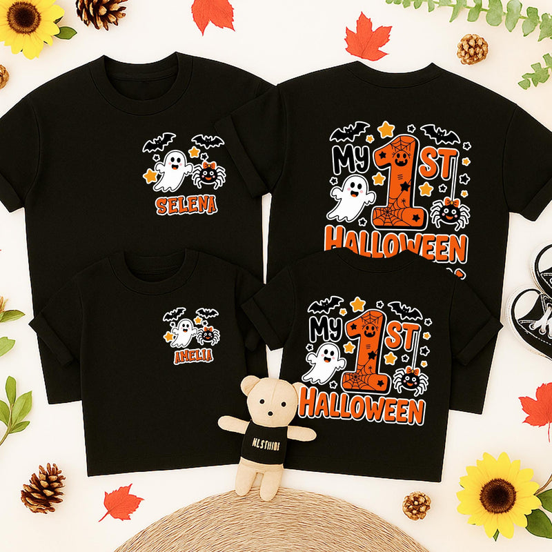 My 1st Halloween Matching Family Outfit Custom Baby Romper Spooky Ghost Bat Design Fun Party Gift for Mom Dad Infant Celebration