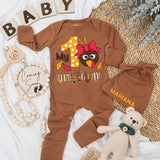 My 1st Thanksgiving Baby Bodysuit Hat Set Newborn Gift Long Sleeve Cute Turkey Autumn Leaves