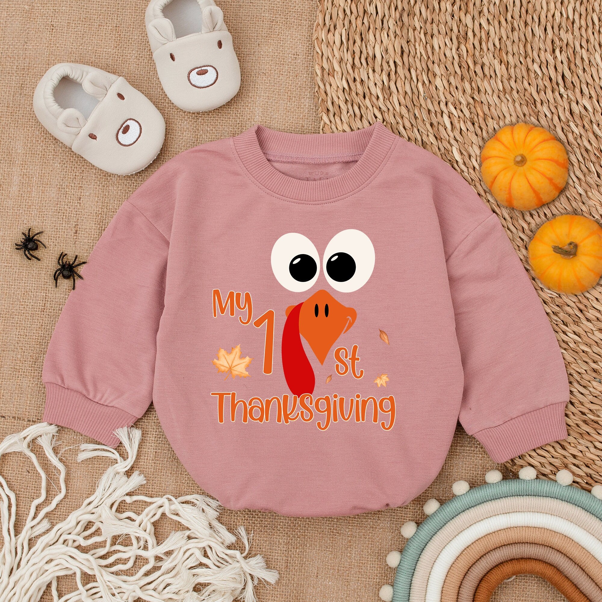 My 1st Thanksgiving Baby Romper Turkey Face Infant Outfit Autumn Holiday Gift for Girls Soft Cotton Bodysuit Newborn Celebration Clothes
