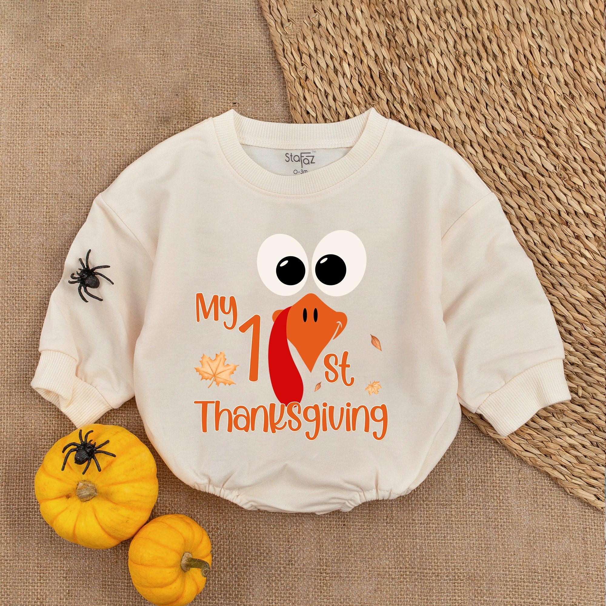 My 1st Thanksgiving Baby Romper Turkey Face Infant Outfit Autumn Holiday Gift for Girls Soft Cotton Bodysuit Newborn Celebration Clothes