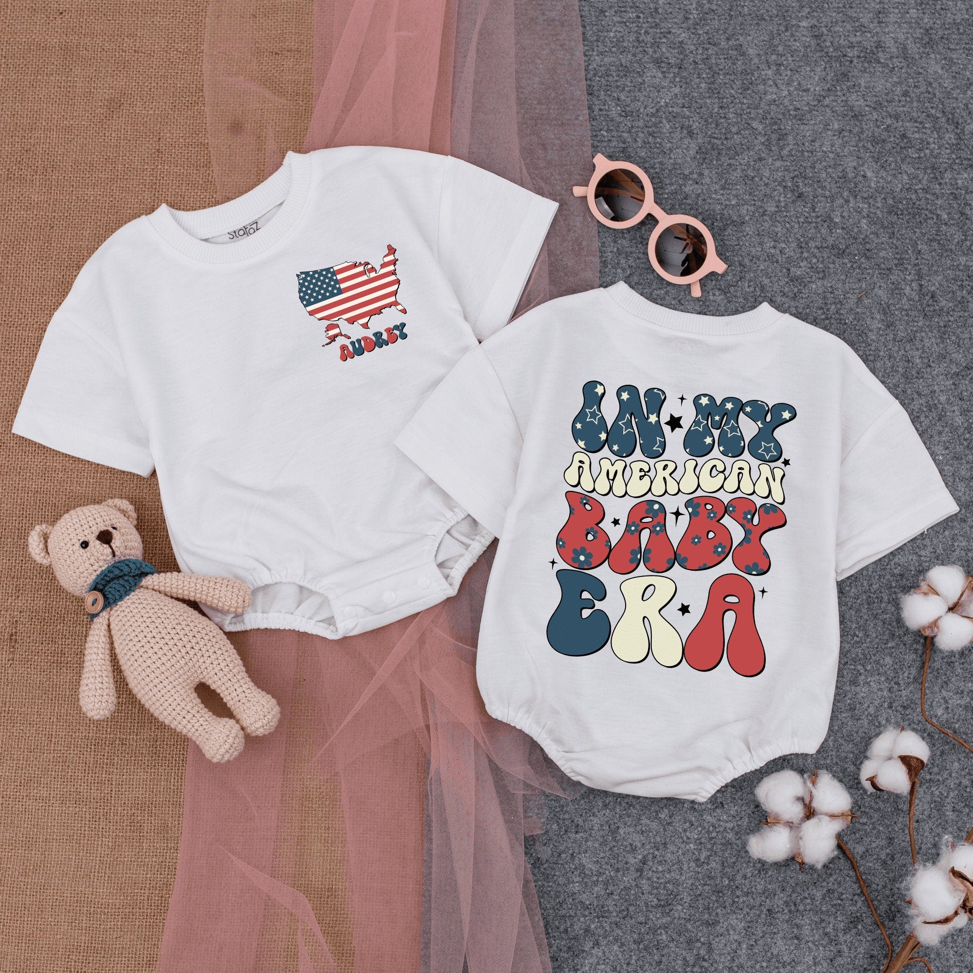 In My American Baby Era Romper Patriotic Fourth of July Infant Outfit Soft Cotton Comfortable Baby Girl Boy Holiday Bodysuit