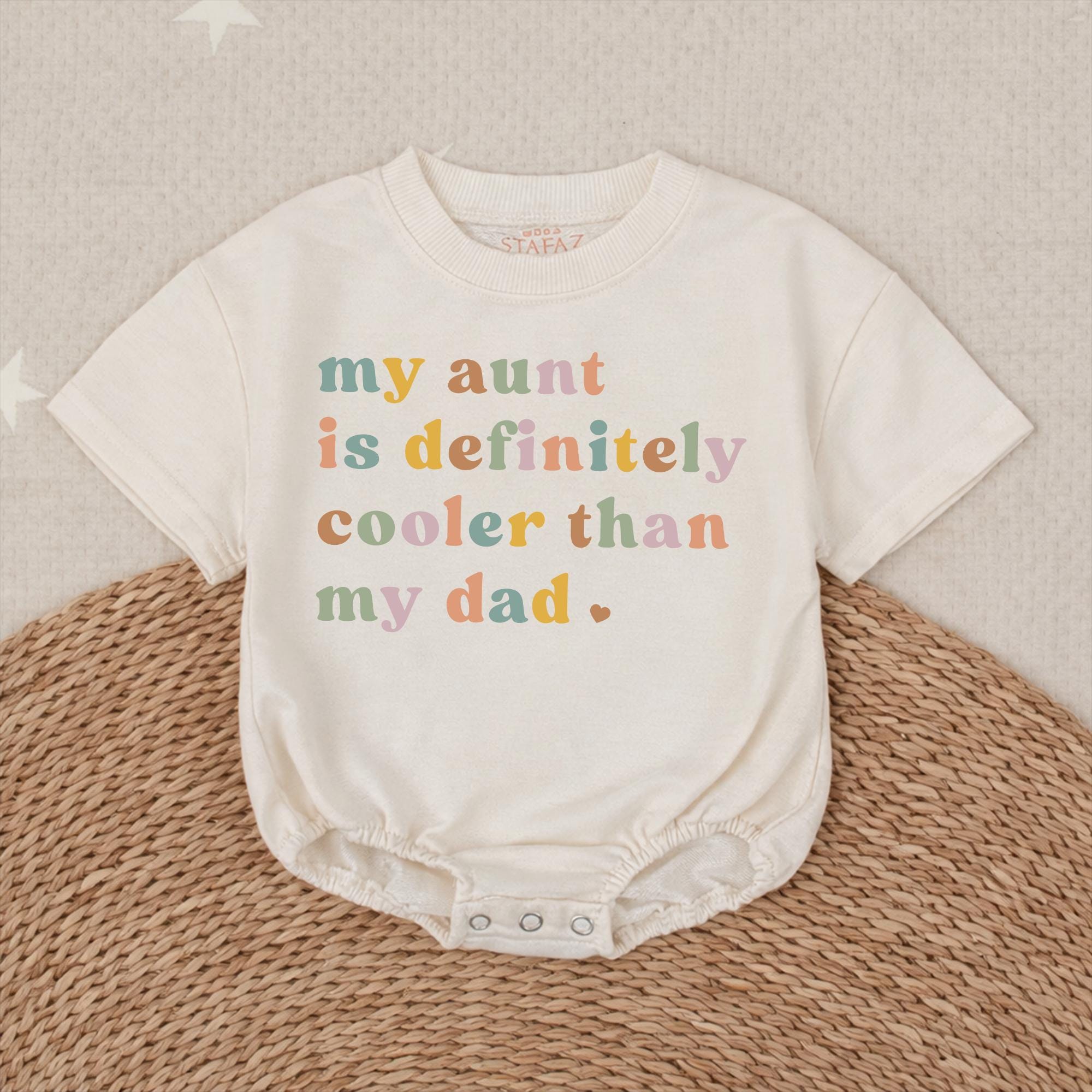 My Aunt Is Definitely Cooler Than My Dad Baby Romper, Funny Quote Outfit for Babies, Soft Cotton Bodysuit for Playtime or Gifting