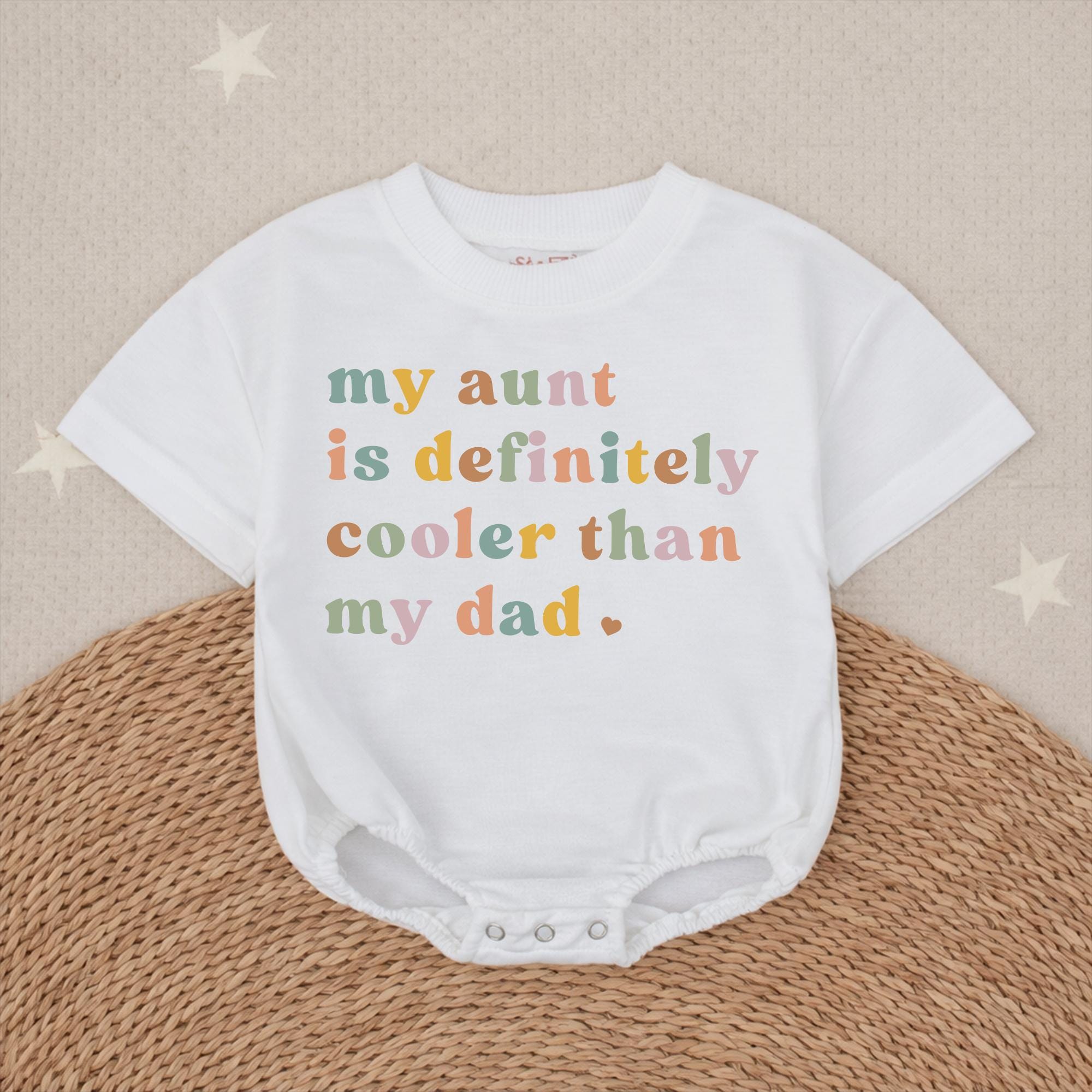 My Aunt Is Definitely Cooler Than My Dad Baby Romper, Funny Quote Outfit for Babies, Soft Cotton Bodysuit for Playtime or Gifting