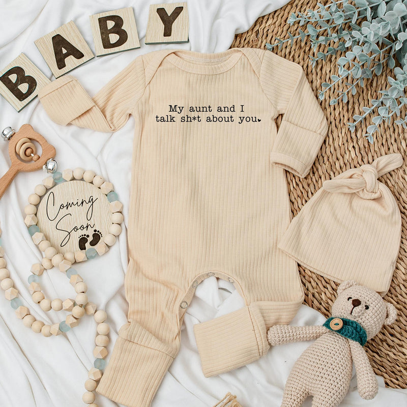 My Aunt and I Talk Sh*t About You Baby Bodysuit Funny Infant Outfit Minimalist Design Cotton Soft Gift from Aunt for Newborns