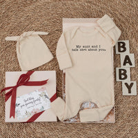 My Aunt and I Talk Sh*t About You Baby Bodysuit Funny Infant Outfit Minimalist Design Cotton Soft Gift from Aunt for Newborns