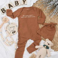 My Aunt and I Talk Sh*t About You Baby Bodysuit Funny Infant Outfit Minimalist Design Cotton Soft Gift from Aunt for Newborns