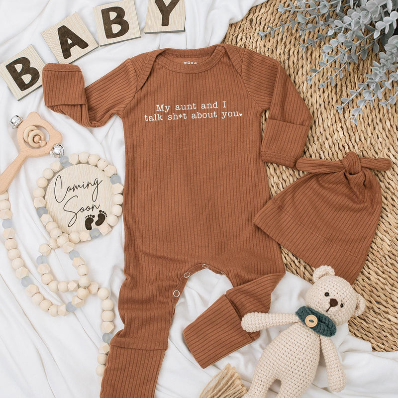 My Aunt and I Talk Sh*t About You Baby Bodysuit Funny Infant Outfit Minimalist Design Cotton Soft Gift from Aunt for Newborns