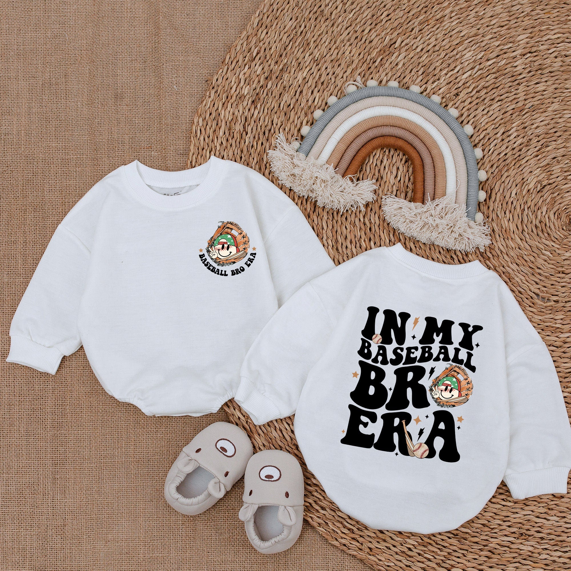 In My Baseball Bro Era Baby Romper Cartoon Cap Design Infant Boy Party Outfit Soft Cotton Playful Newborn Clothes Fun Gift