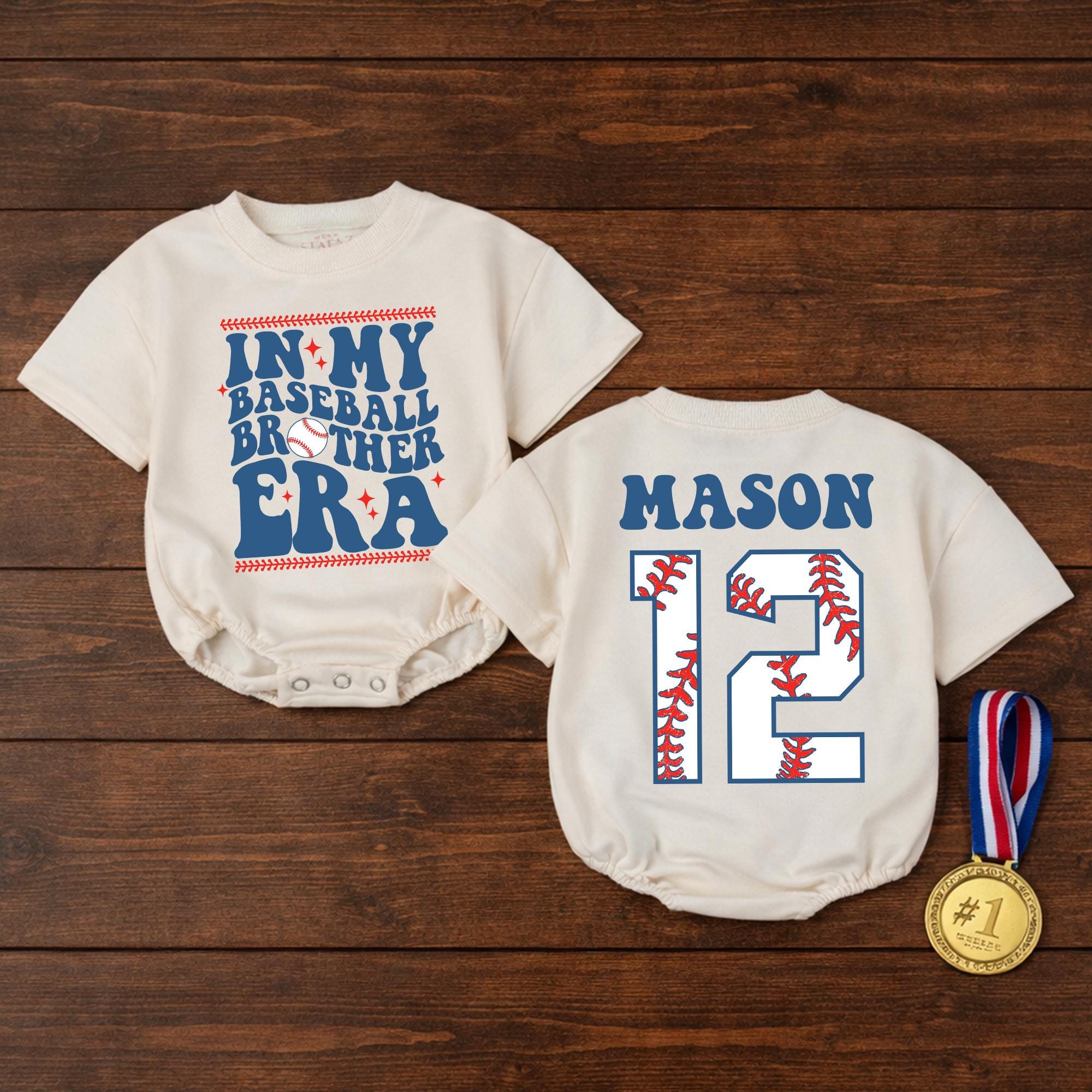 In My Baseball Brother Era Baby Romper with Custom Name and Jersey Number, Game Day Outfit for Matching Family Photos