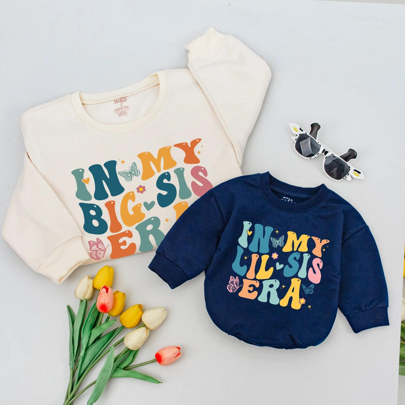 In My Big Sis Era & Lil Sis Era Matching Shirts, Sibling Outfits with Colorful Retro Fonts, Big Sister Little Sister Gift