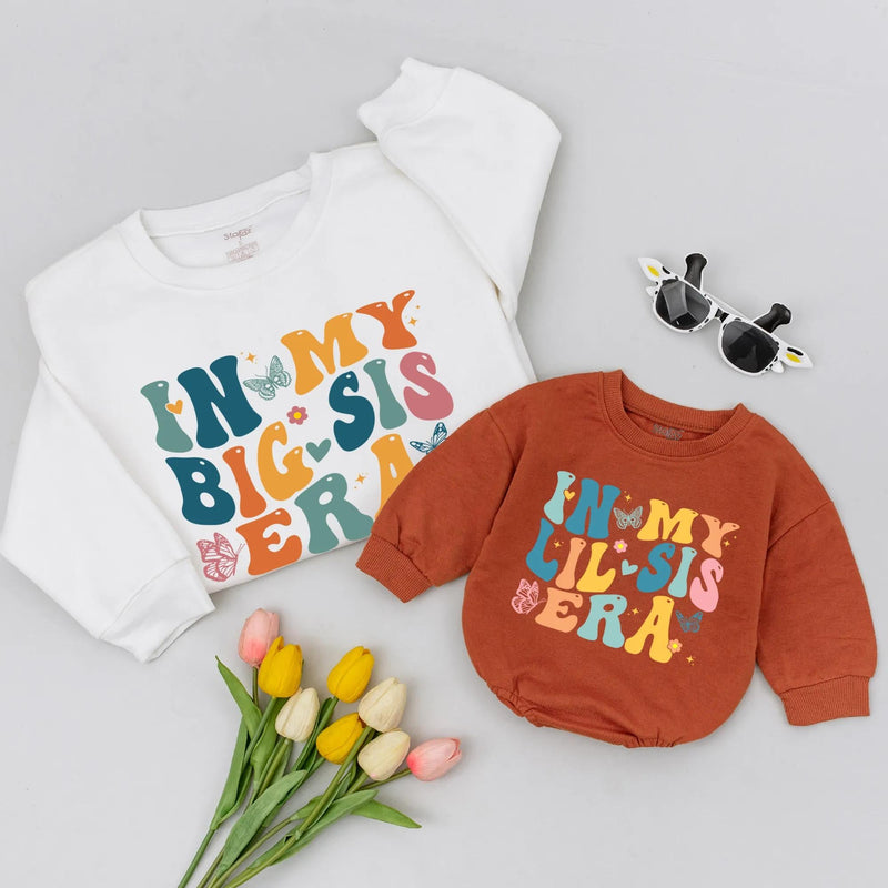 In My Big Sis Era & Lil Sis Era Matching Shirts, Sibling Outfits with Colorful Retro Fonts, Big Sister Little Sister Gift