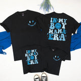 In My Boy Mama Era Matching Family Shirts, Retro Blue Smiley Design, Custom Mother and Son Outfits, Soft Cotton Tees for Mother's Day