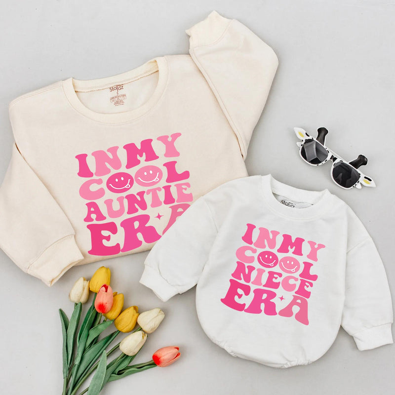 In My Cool Aunt and Niece Era Sweatshirt Retro Bubble Font Design Matching Family Outfits Fun Gift for Auntie and Niece Stylish Cozy