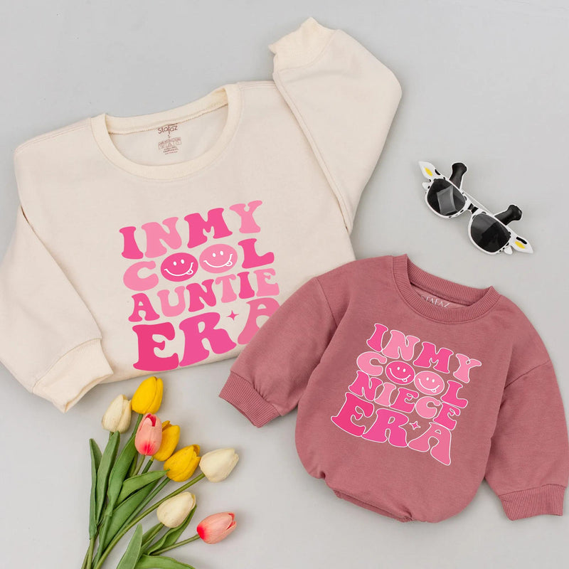 In My Cool Aunt and Niece Era Sweatshirt Retro Bubble Font Design Matching Family Outfits Fun Gift for Auntie and Niece Stylish Cozy