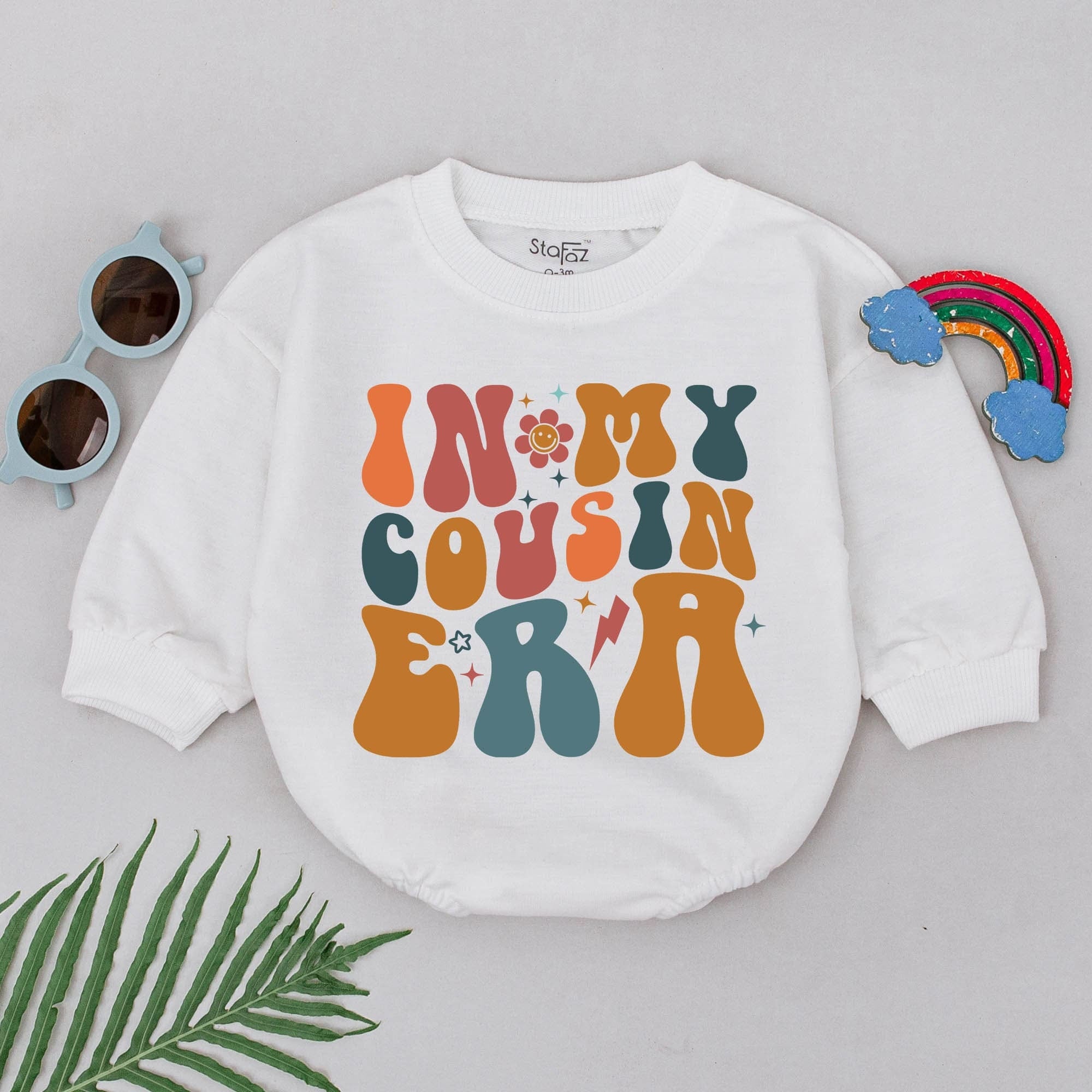 In My Cousin Era Romper Baby Outfit Retro 70s Style Playful Font Cotton Soft Gift for Infant Girl Boy Matching Cousin Crew
