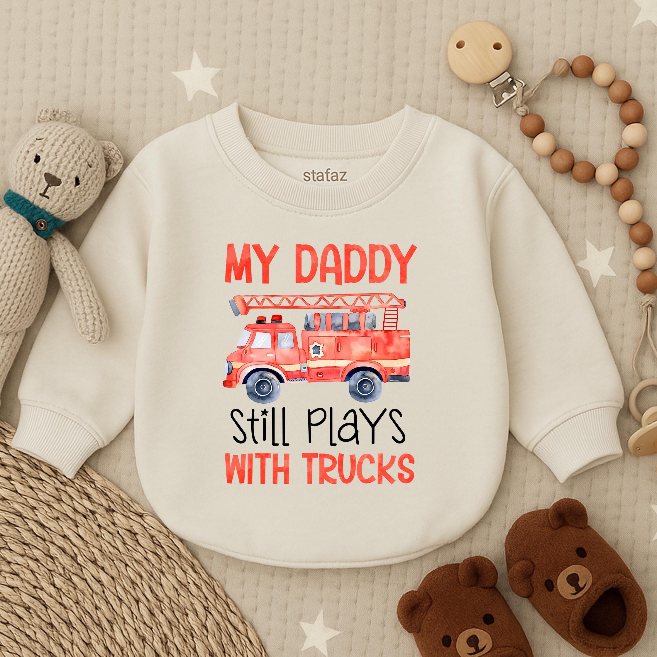 My Daddy Still Plays With Trucks Baby Boy Romper Funny Fire Truck Outfit Father's Day Gift Soft Cotton Baby Clothes